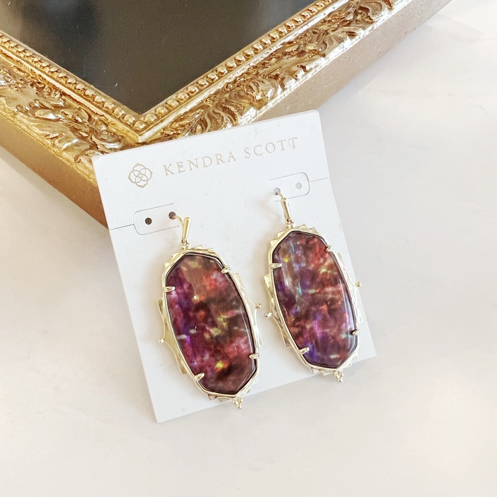 Kendra Scott Baroque Ella Gold Drop Earrings in Mauve Abalone, brand new!